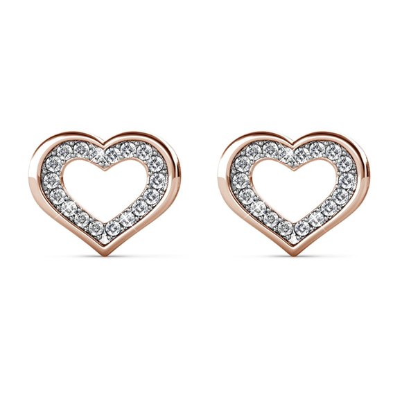 Rose Gold Australian Crystal Love Heart Stud Earrings Jewelry